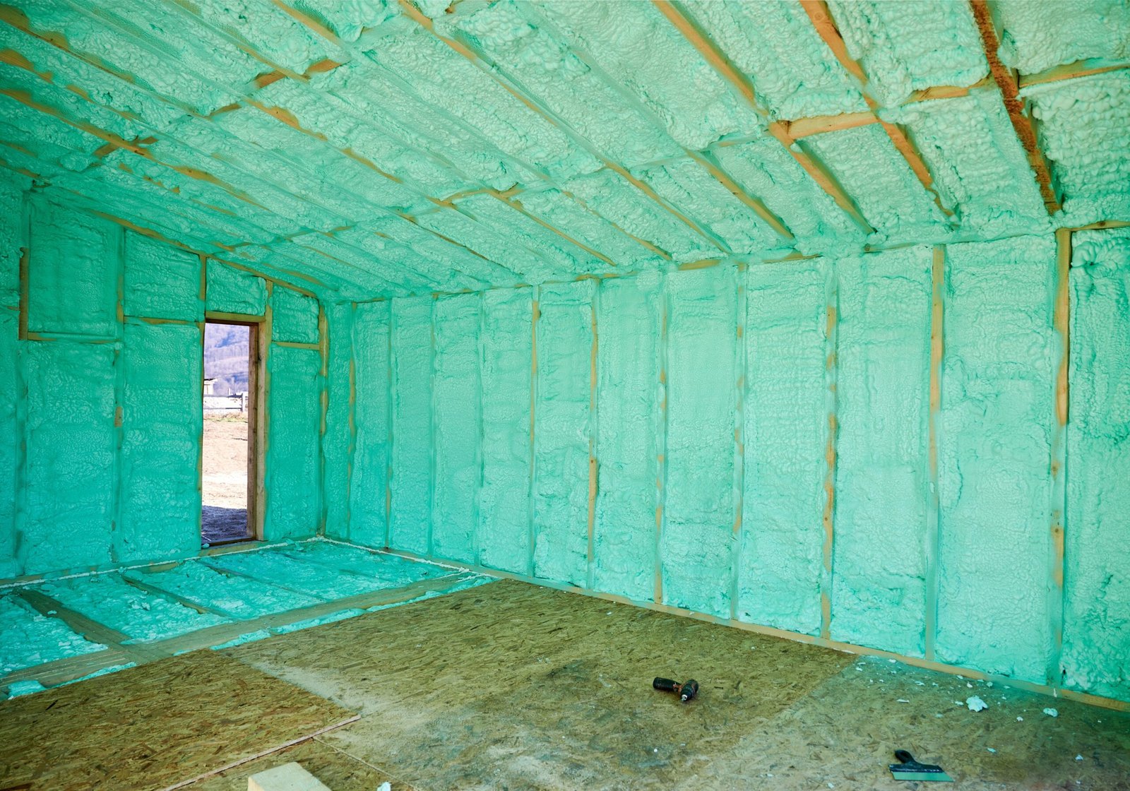 Photo collage before and after thermal insulation room in wooden frame house.