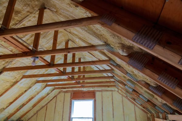 Foam plastic Insulation of a new home on a new roof